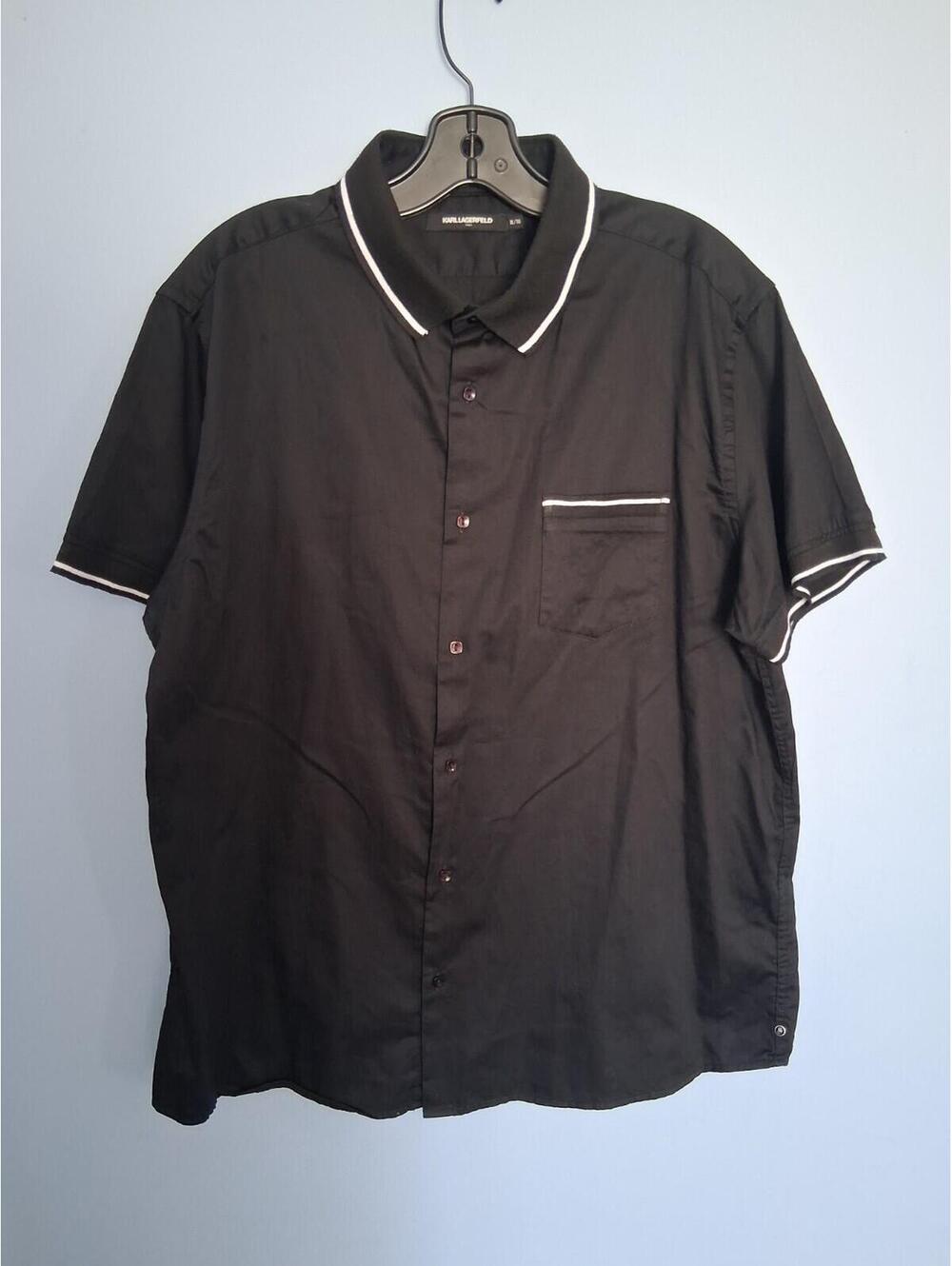 Karl Lagerfeld Paris Men's XL Black Casual Short Sleeve Button up Polo Shirt